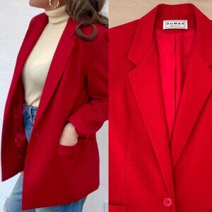 Vintage Dumas 100% Wool Women's Holiday Red Blazer Large 8-10 / Made in the USA